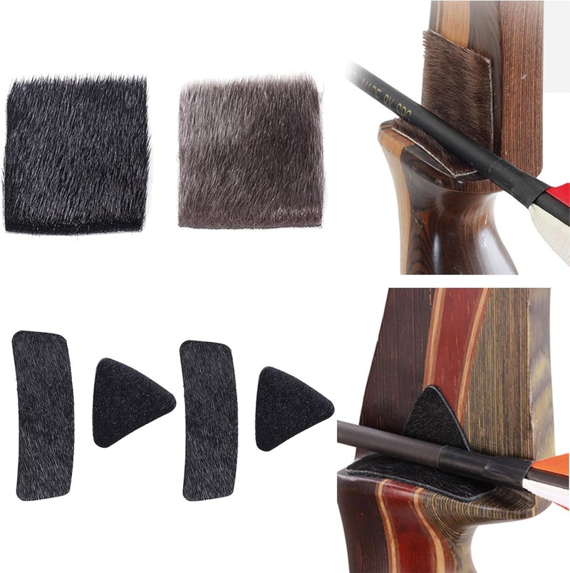 SP.G Archery Hair Arrow Rest - 4 Packs All-Natural Fur Adhesive Shelf Rests Leather Plates Stick-ON Traditional Bow Rest for Longbow Recurve Bow Outdoor Hunting Shooting Practice - Image 1